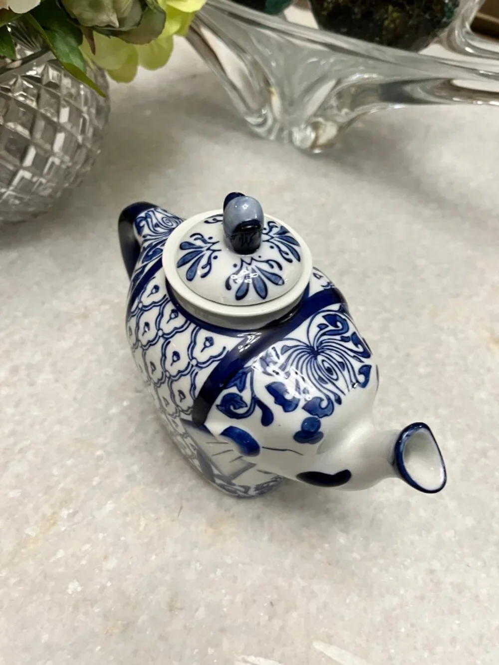 Bombay Blue White Porcelain Hand Painted Elephant Tea Pot